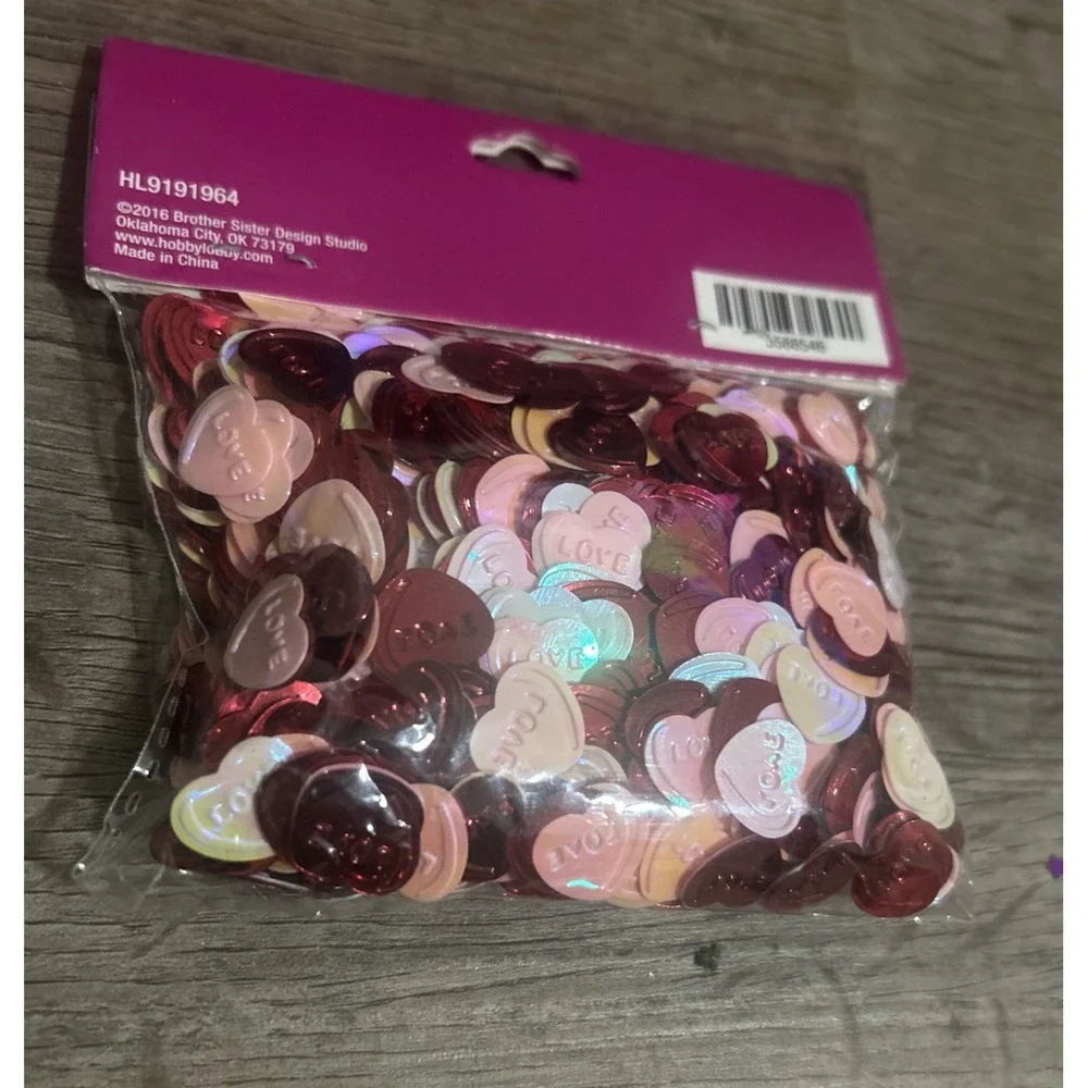 2 Count Valentines‎ Sequin Heart Confetti Packs, Brand New